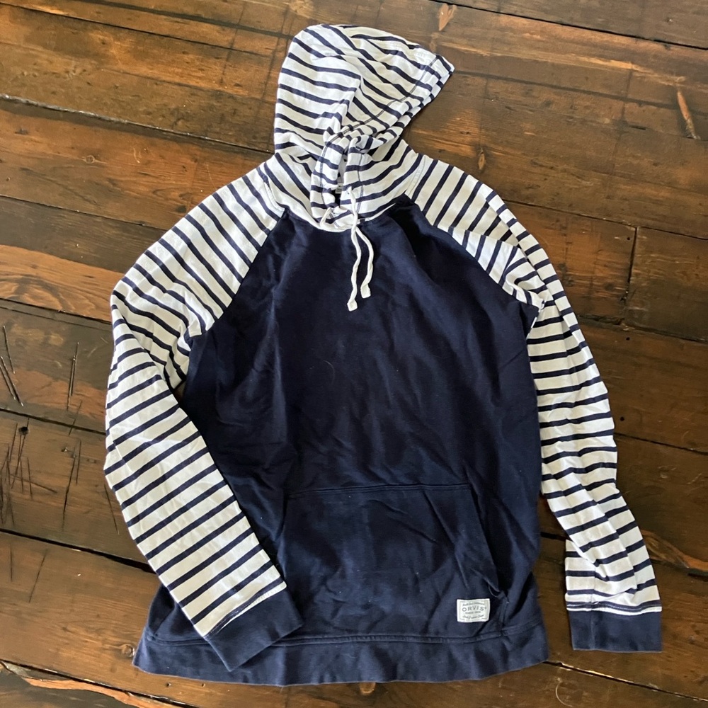 Orvis Navy and White Striped Hoodie